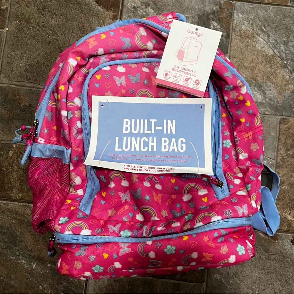 Benego Kids Backpack with Lunch Bag - Pink and Blue